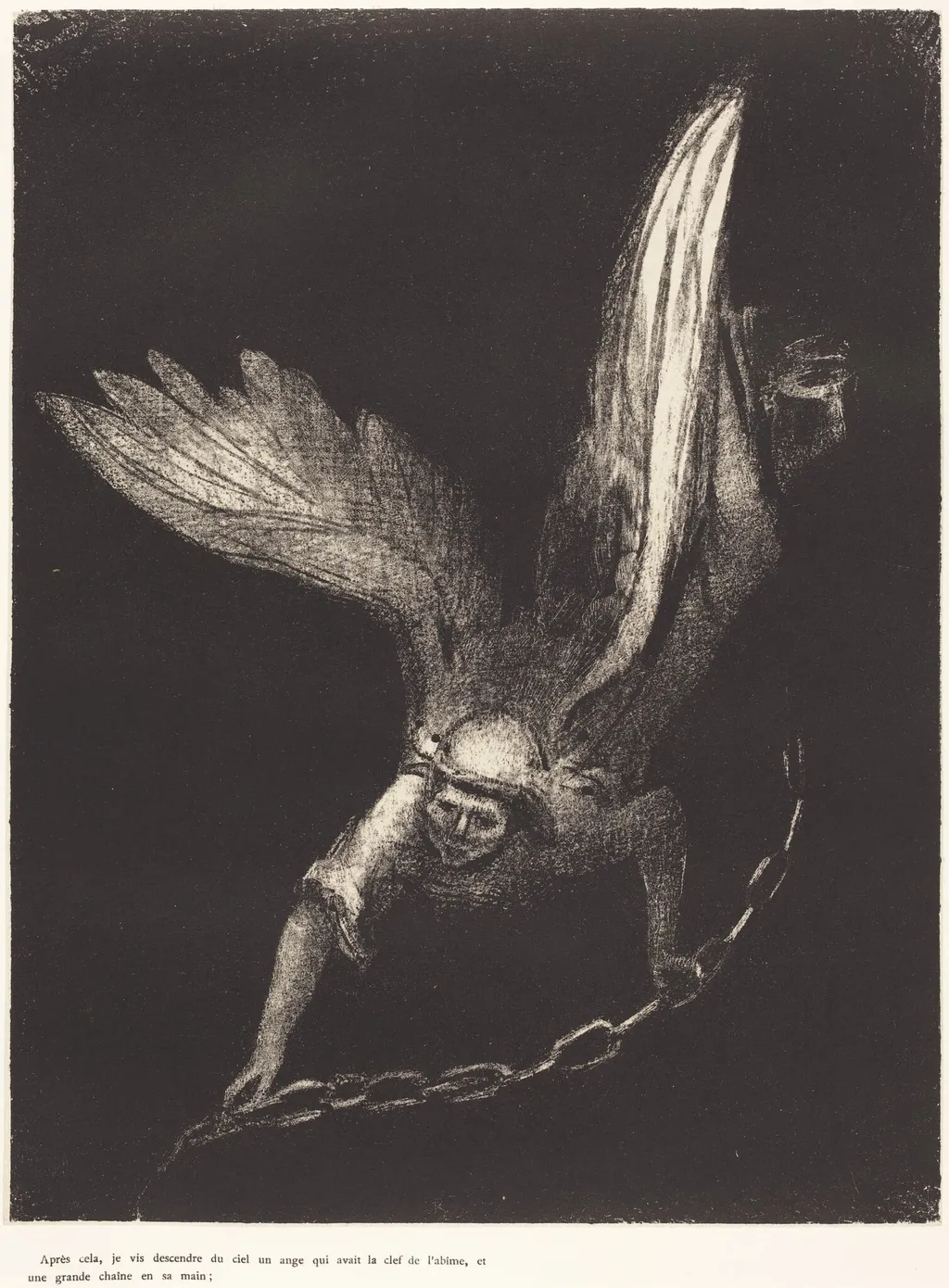 Apres cela je vis descendre du ciel un ange qui avait la clef de l'abime, et une grande chaine en sa main (And I saw an angel come down from heaven, having the key of the bottomless pit and a great chain in his hand), by Ambroise Vollard, ink, 1899