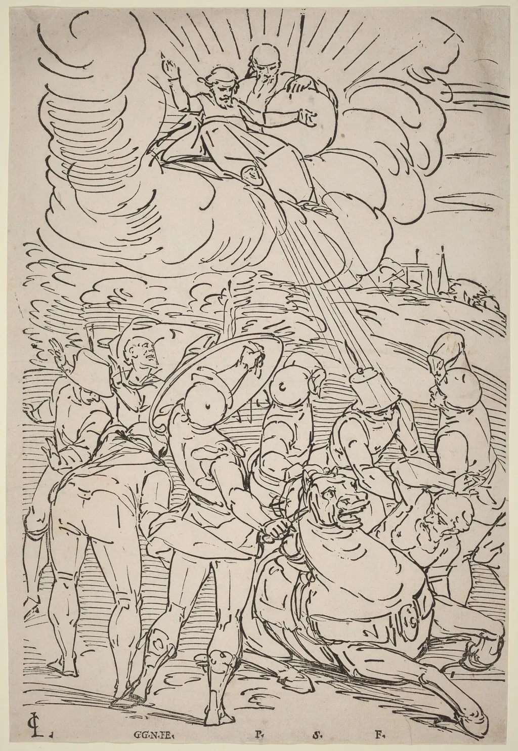 The Conversion of Saint Paul, by Master G.G.N., ink, 1600