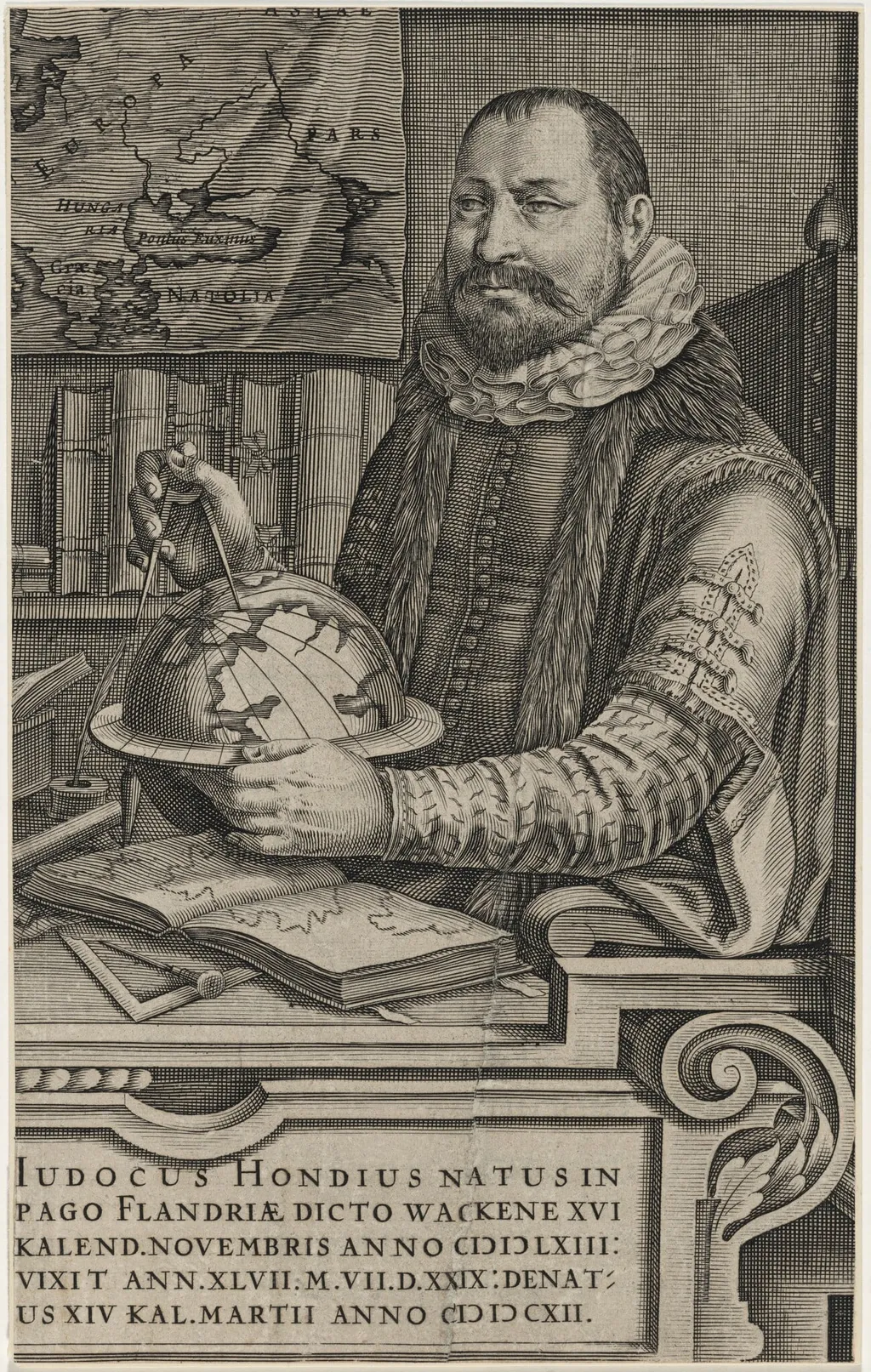 Jodocus Hondius, by Jodocus Hondius I, ink, 1588