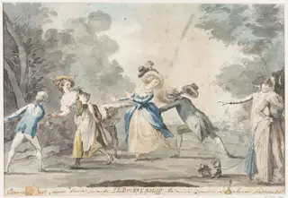 Group of youths and girls playing Blind Man's Buff, by Giuseppe Piattoli, watercolor, 1784