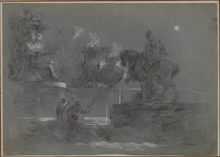 Monumental Sculpture in a Moonlit Park, by Giuseppe Bernardino Bison, 1842