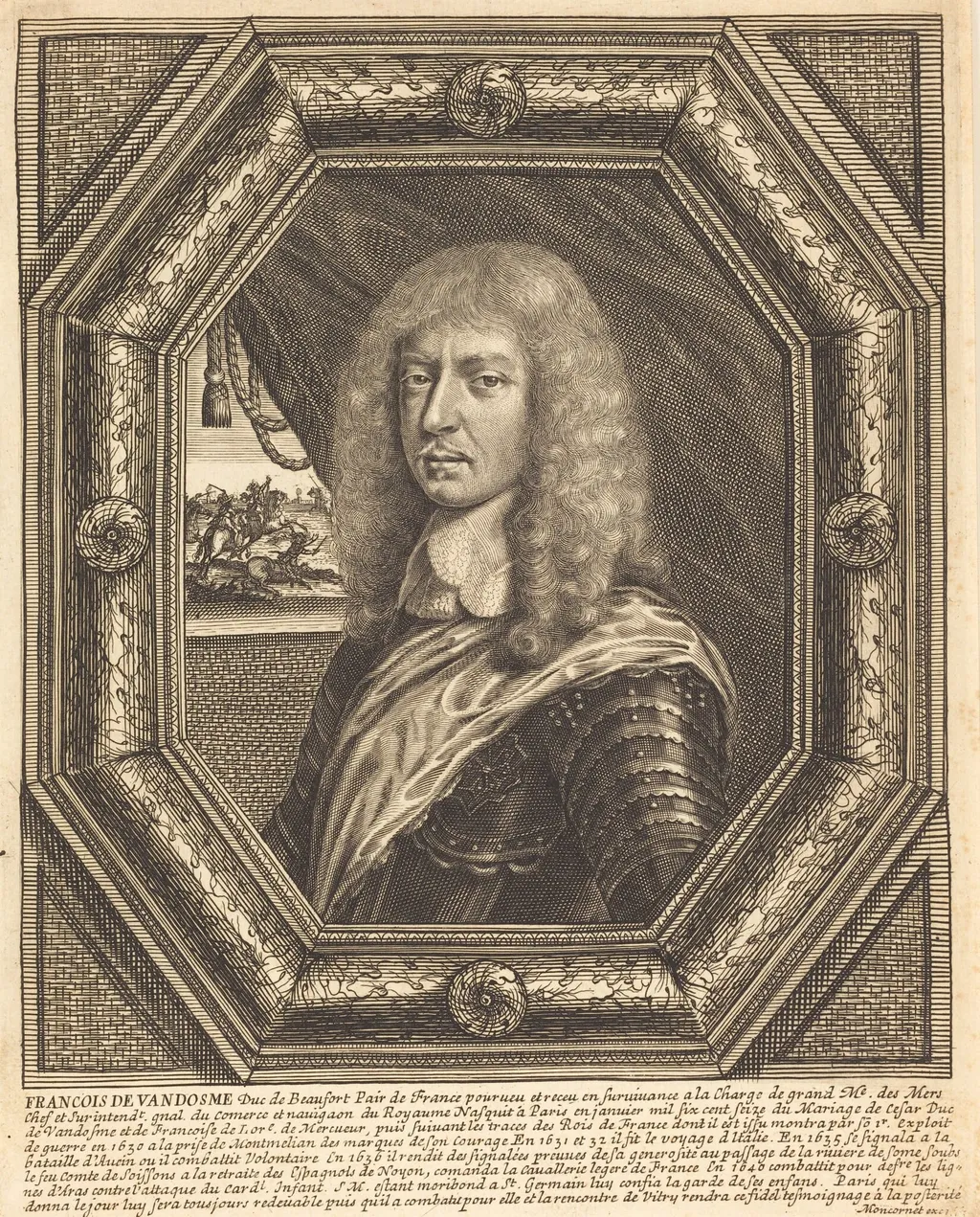 François de Vendôme, Duke of Beaufort, by Balthasar Moncornet, ink, 1634