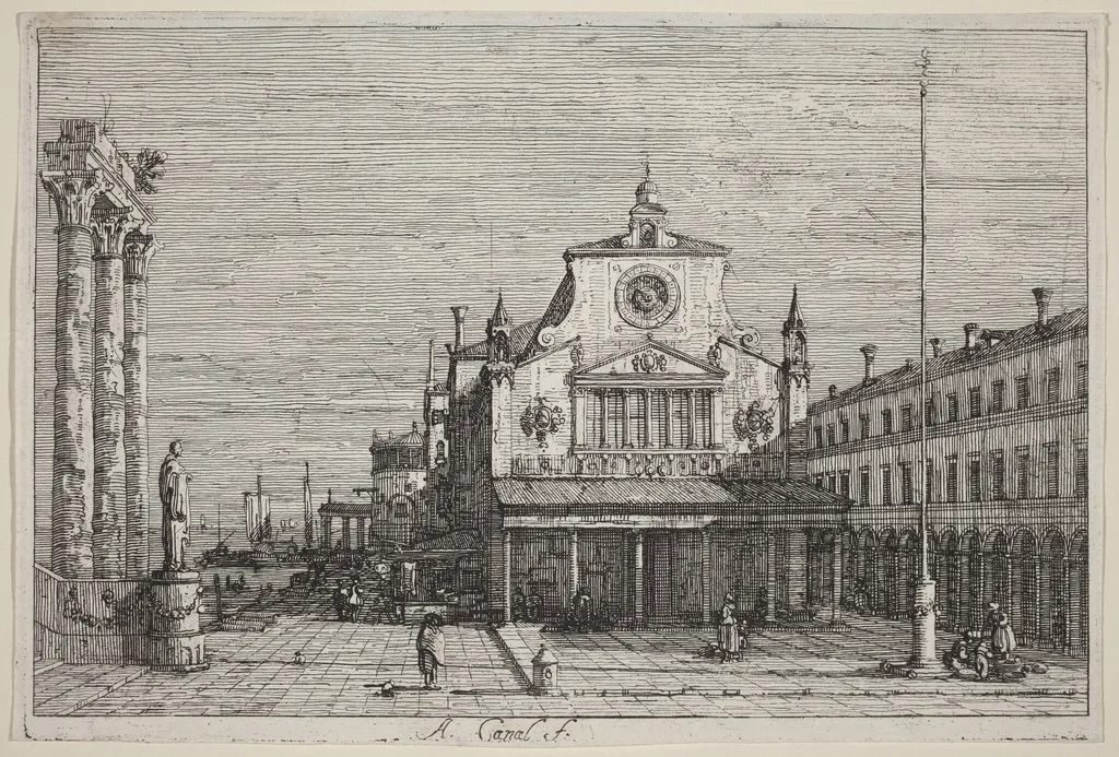 Imaginary View of S. Giacomo di Rialto, by Canaletto, ink, 1740
