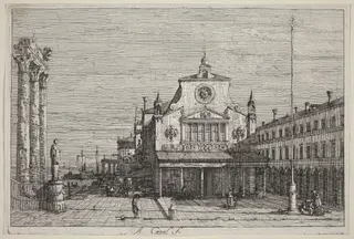 Imaginary View of S. Giacomo di Rialto, by Canaletto, ink, 1740