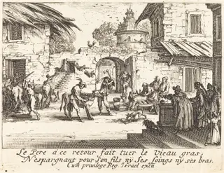 Killing the Fatted Calf, by Jacques Callot, ink, 1635