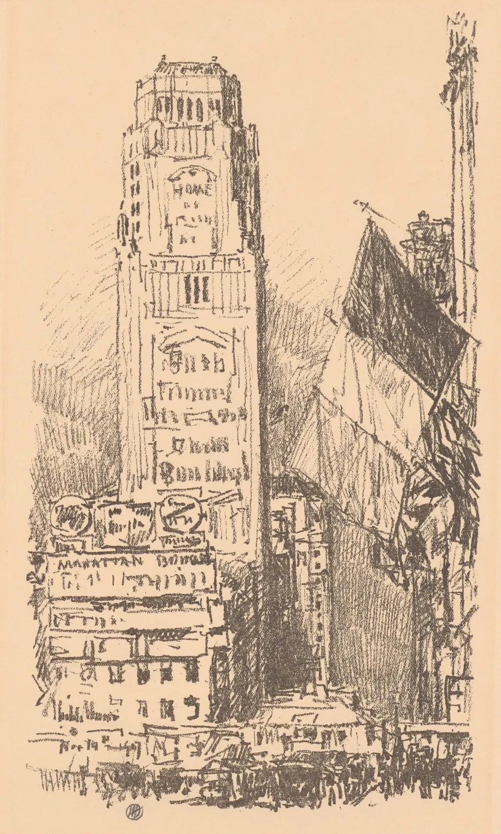 New York Bouquet, by Childe Hassam, ink, 1917