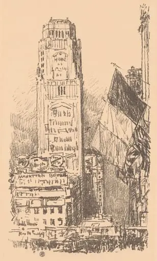 New York Bouquet, by Childe Hassam, ink, 1917