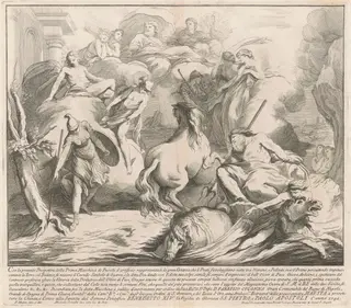 The Prima Macchina for the Chinea of 1742: The Contest of Neptune and Minerva, by Miguel de Sorellò, ink, 1742