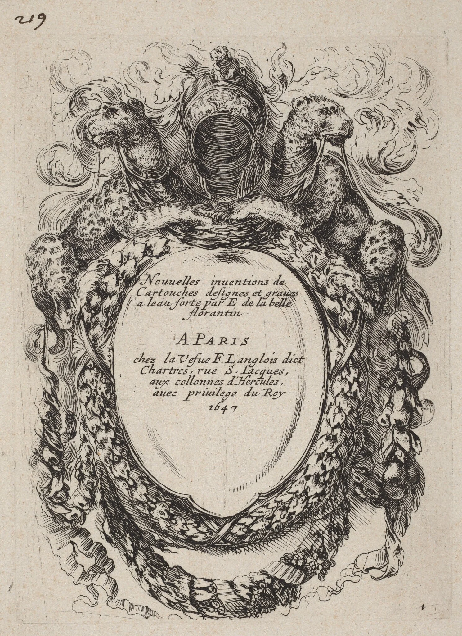 Title Page for "Nouvelles inventions de Cartouches", detail