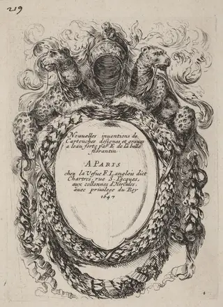 Title Page for "Nouvelles inventions de Cartouches", by Stefano Della Bella, ink, 1647