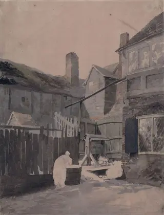 Cottage with well, by Cornelius Varley, watercolor, 1800