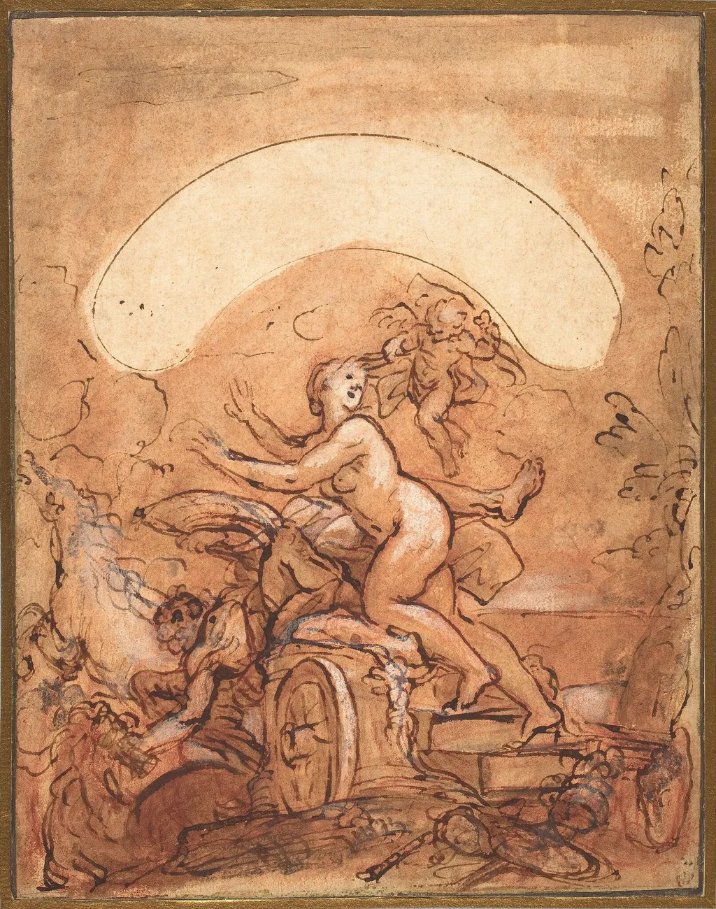 Aurora's Tryst with Time Interrupted, by Giuseppe Passeri, ink, 1700