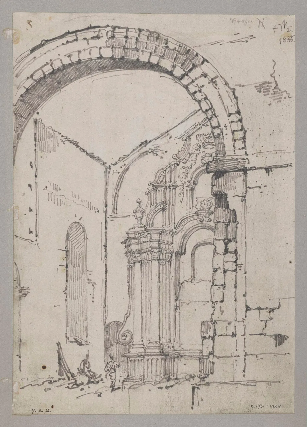 Large archway in the centre nave of St. Paul's Church, Macao, after it was burnt (December 1835), by George Chinnery, 2