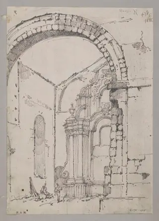Large archway in the centre nave of St. Paul's Church, Macao, after it was burnt (December 1835), by George Chinnery, 2