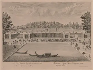 Chateau Fontainebleau from the Grand Canal, by Jacques Rigaud, 1727