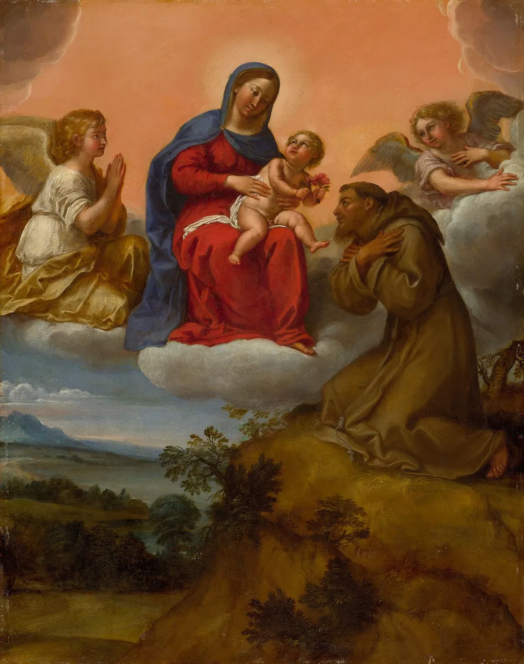 Virgin and Child Adored by Saint Francis, by Francesco Albani, unspecified, 1610