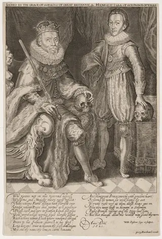 James I, King of England and Charles, Prince of Wales, by Willem de Passe, ink, 1618