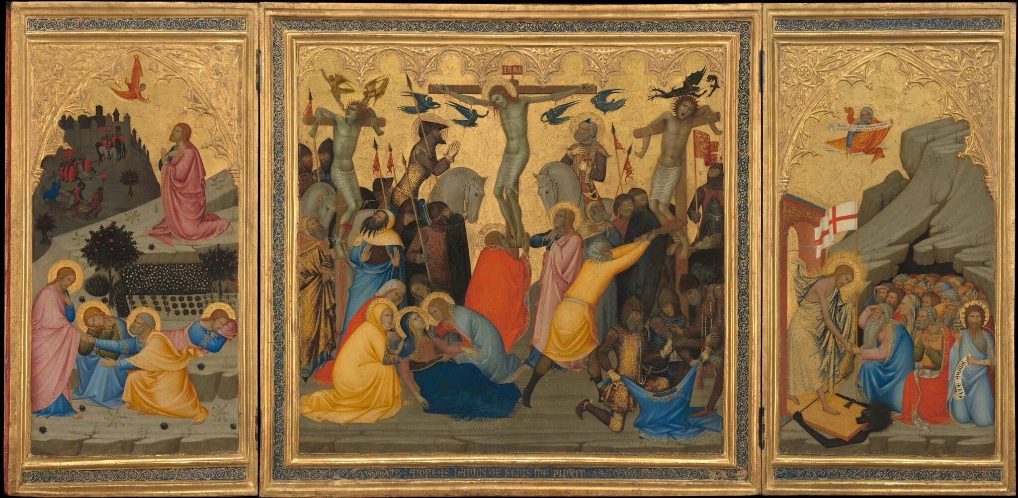 Scenes from the Passion of Christ: The Agony in the Garden, the Crucifixion, and the Descent into Limbo [entire triptych], detail