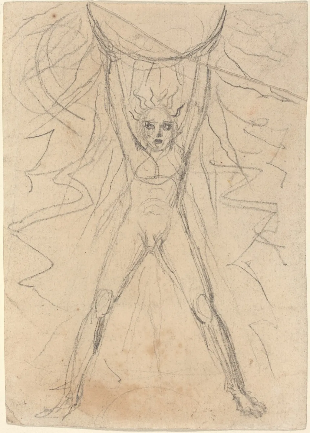 Los Supporting the Sun [recto], by William Blake, graphite, 1793