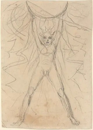 Los Supporting the Sun [recto], by William Blake, graphite, 1793