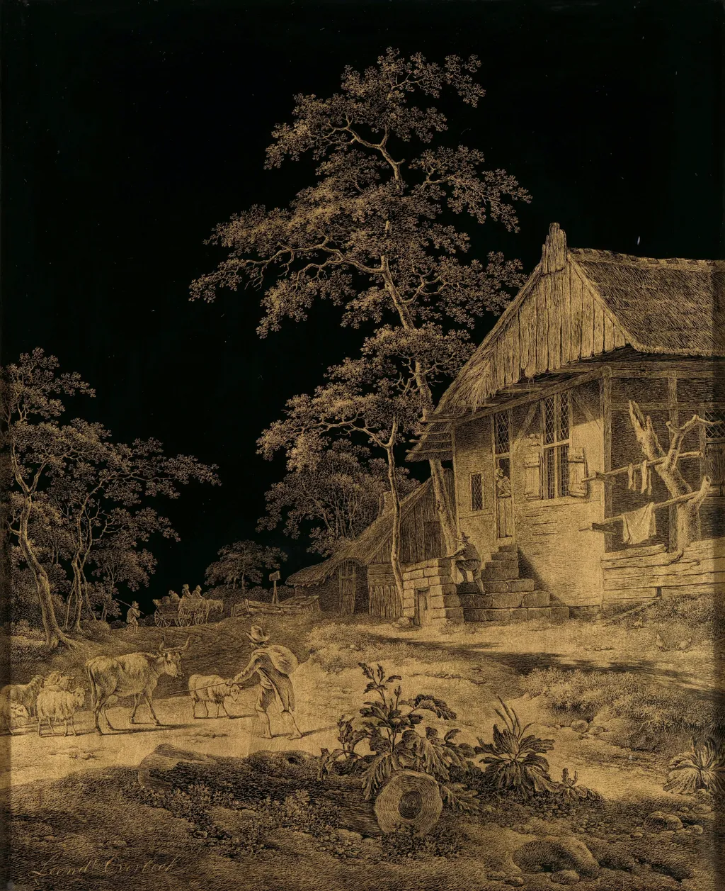 Shepherd at a Farmstead, by Leendert Overbeek, unspecified, 1799