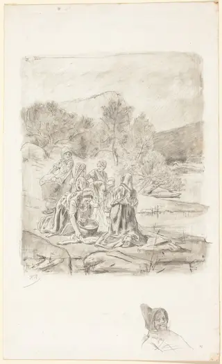 Washerwomen, by Félicien Rops, chalk, 1886