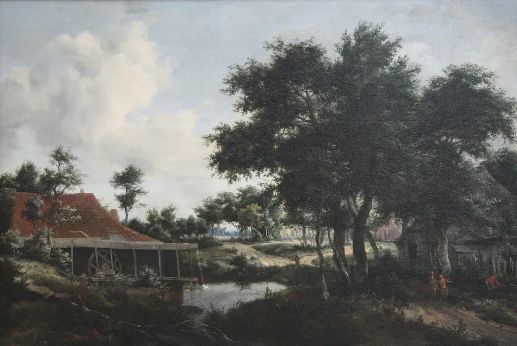The Water-Mill, by Meindert Hobbema, oil, 1660