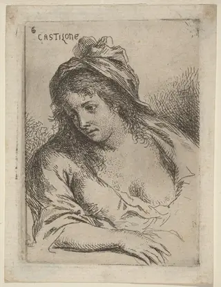 Half-Length Figure of a Woman Looking Sideward, by Bartholomäus Ignaz Weiss, ink, 1777