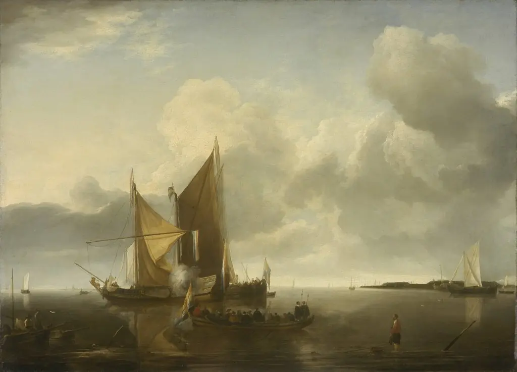 Ships in a Calm, by Jan van de Cappelle, oil, 1650