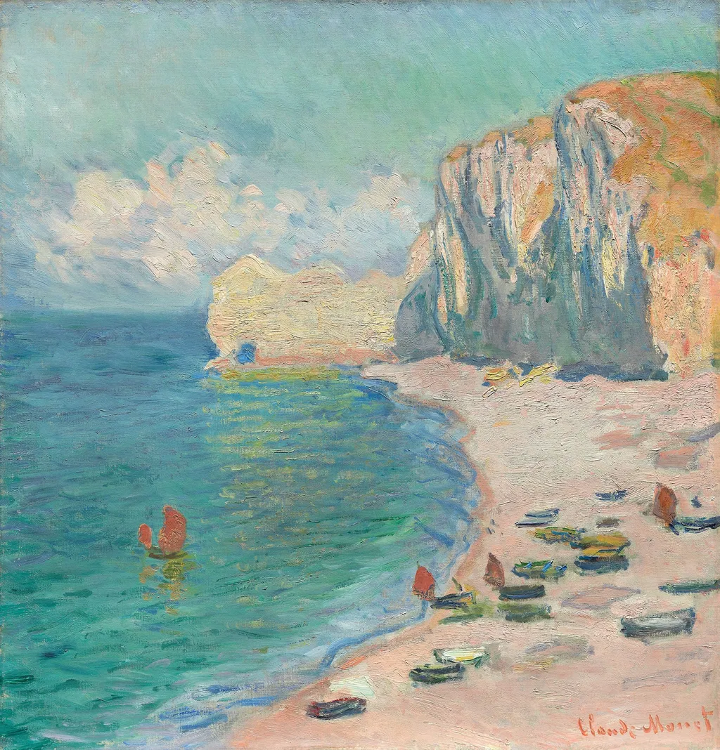 Étretat: The Beach and the Falaise d'Amont, by Claude Monet, oil, 1893