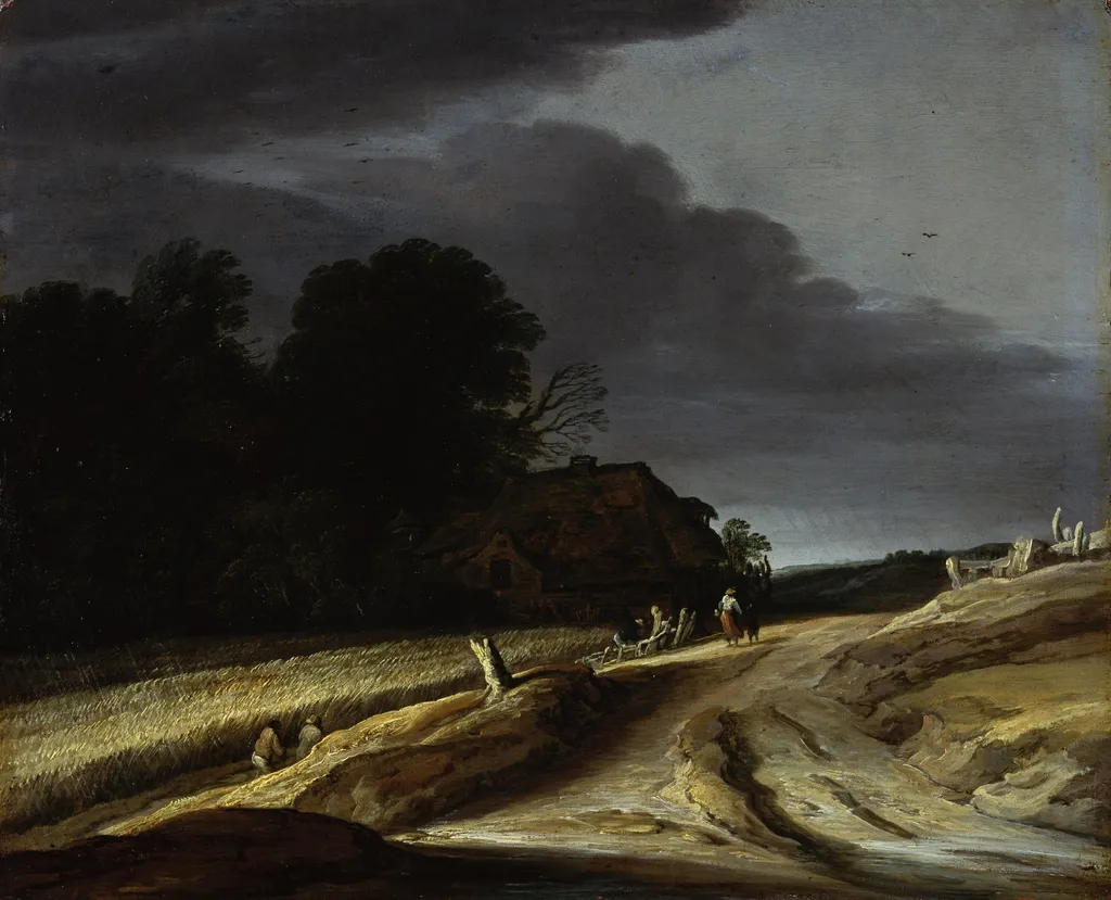 Dirt track near a corn field, by Pieter Dircksz Santvoort, paint, 1625