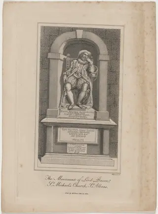 The Monument of Lord Bacon, Saint Michael's Church, by James Hopwood I, ink, 1786