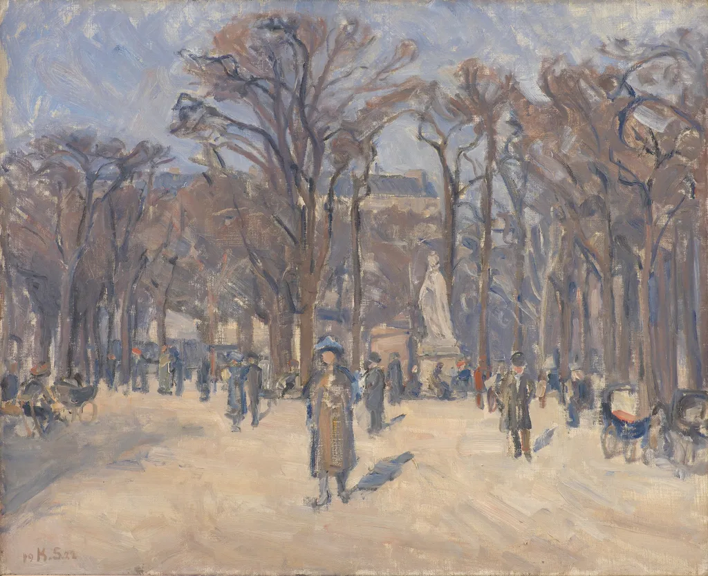 March Day in Le Jardin du Luxembourg, Paris, by Karl Schou, oil, 1922
