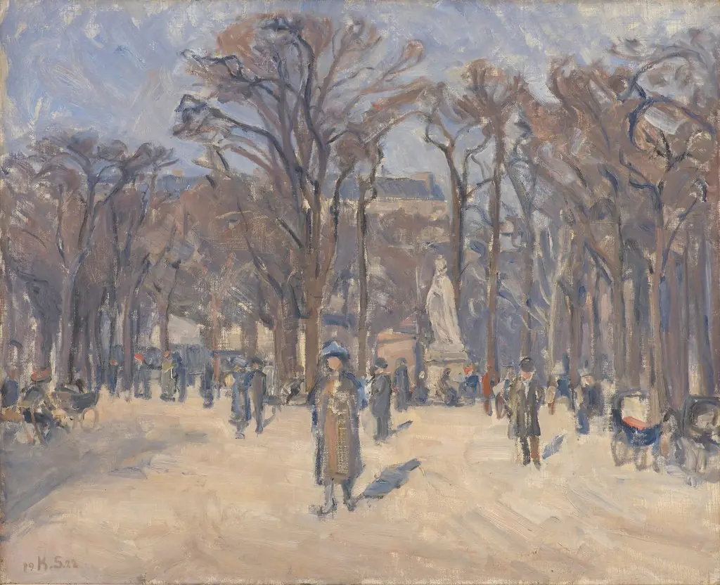 March Day in Le Jardin du Luxembourg, Paris, by Karl Schou, oil, 1922