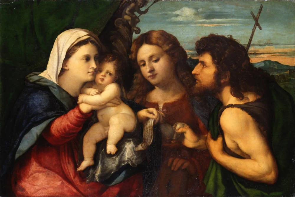 Maria mit dem Kind, Johannes dem Täufer und der heiligen Katharina, detail