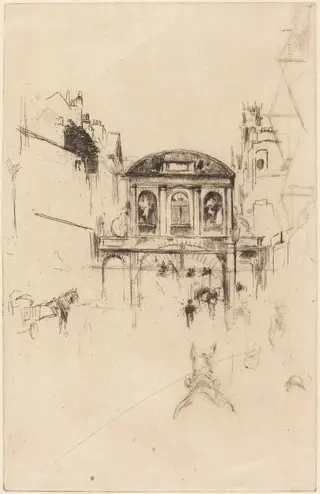 Temple Bar, by James McNeill Whistler, ink, 1877