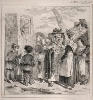Voyez-vous ma Chère!  c'est la police qui fait jouer ces polichinels là, pour détourner l'attention..., by Clémente Pruche, 1840