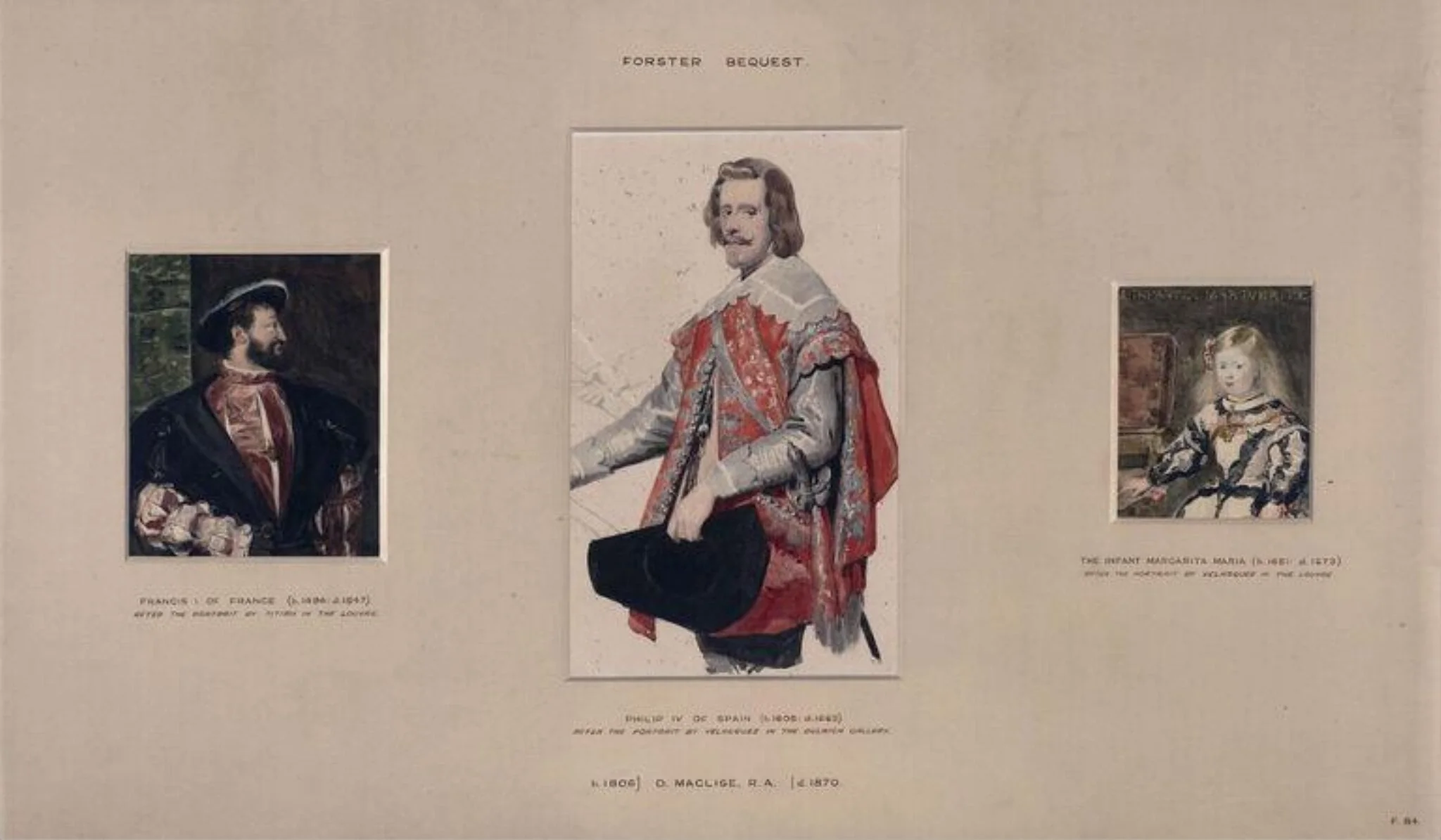 Sketches depicting portraits after Titian and Velazquez, detail