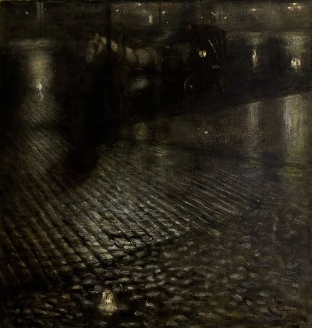 Cab in the Rain, by Józef Pankiewicz, oil, 1898