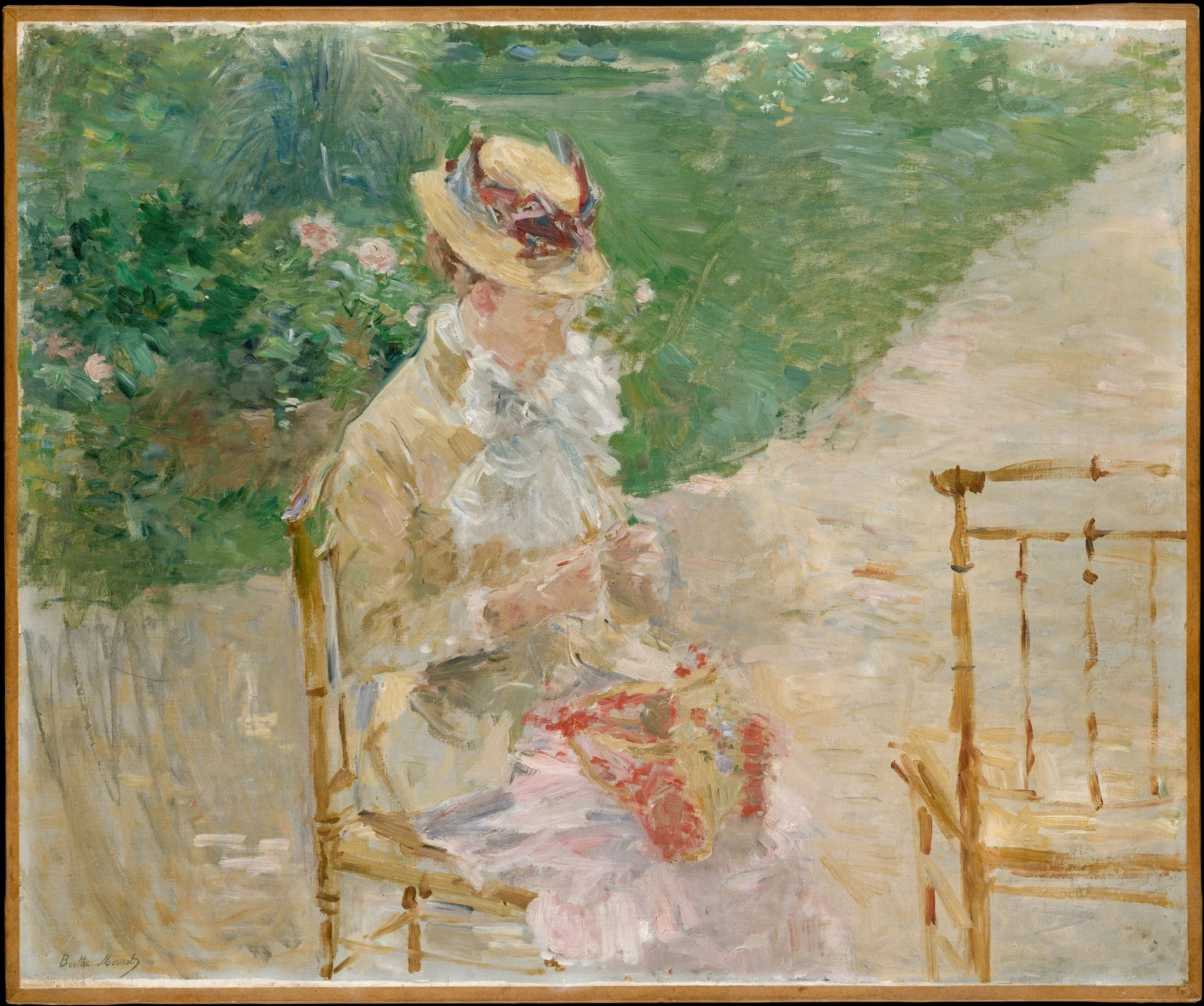 Young Woman Knitting, detail