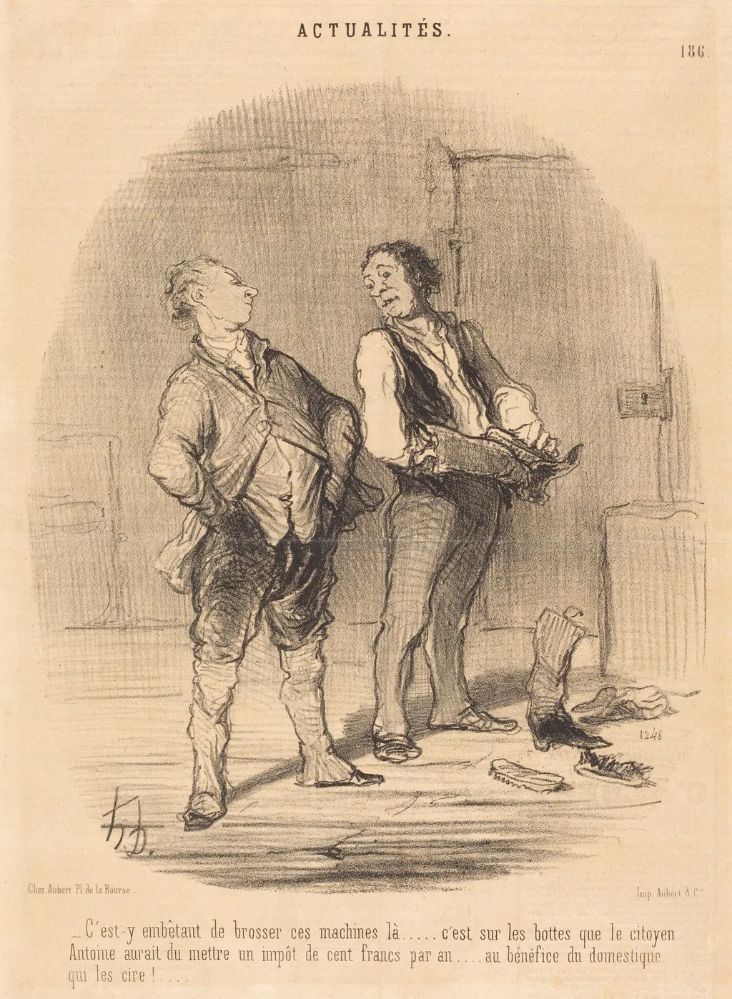 C'est-y embêtant de brosser ces machines là..., by Honoré Daumier, ink, 1844