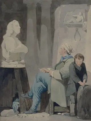 The Sculptor's Studio, by John Sell Cotman, watercolor, 1800