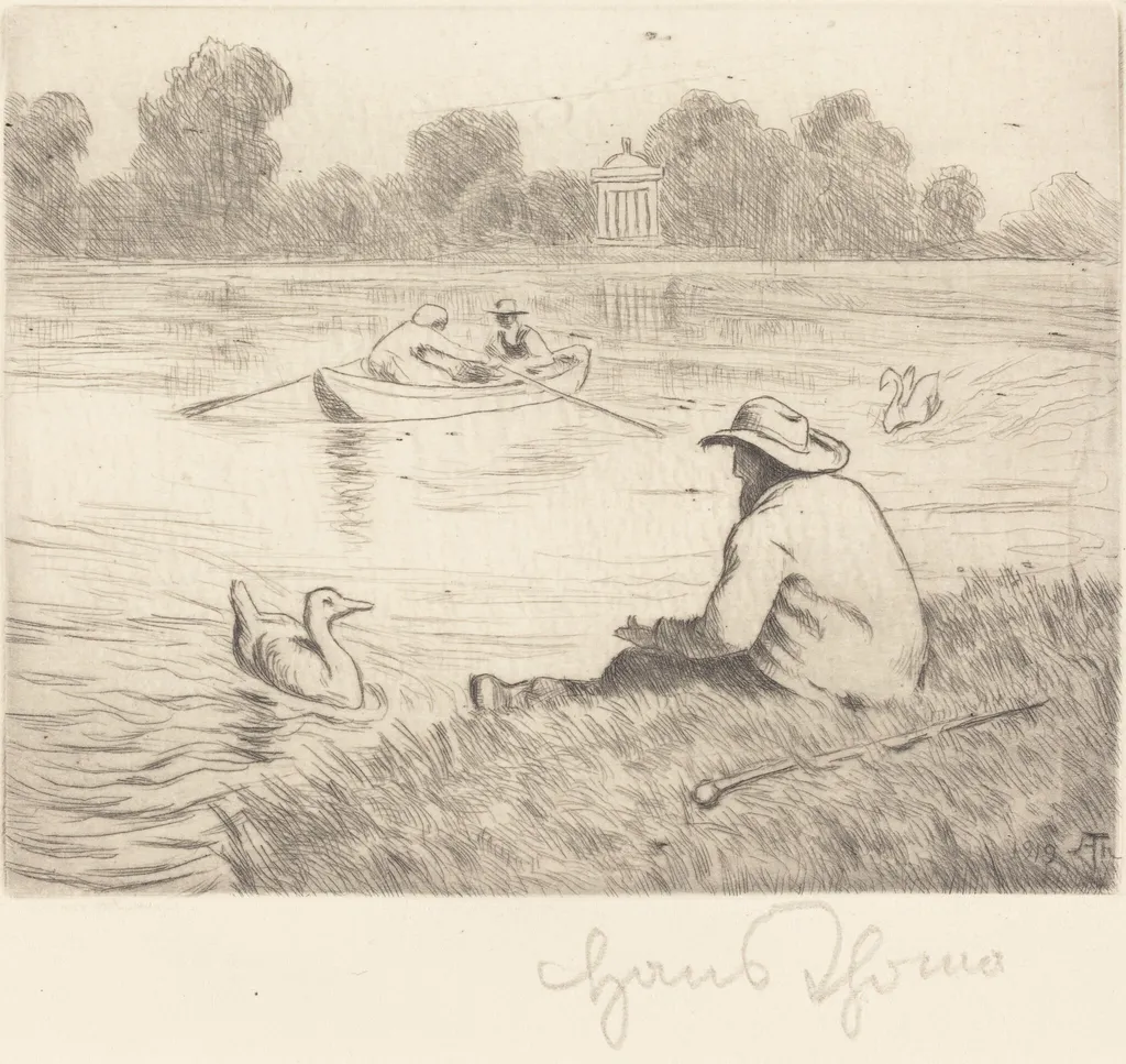 Calm Excursion, by Hans Thoma, ink, 1919