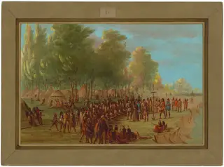 La Salle Erecting a Cross and Taking Possession of the Land.  March 25, 1682, by George Catlin, oil, 1848