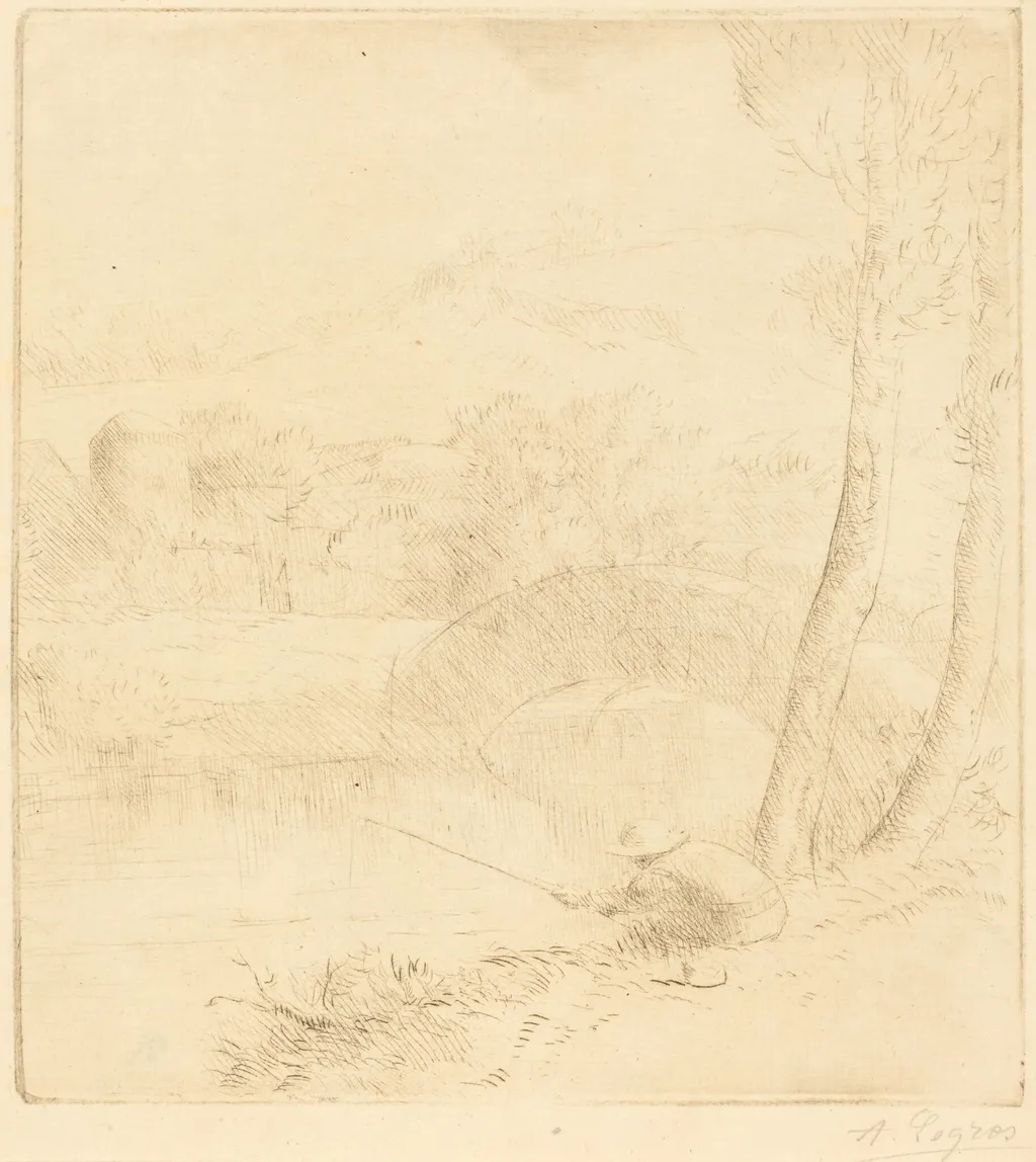 Little Angler (Le petit pecheur a la ligne), by Alphonse Legros, ink, 1874