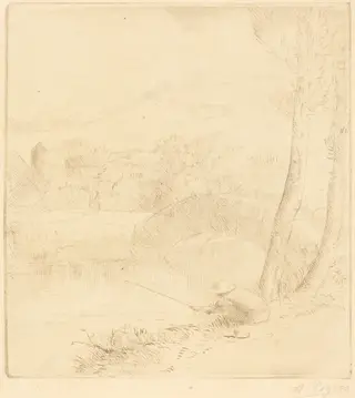 Little Angler (Le petit pecheur a la ligne), by Alphonse Legros, ink, 1874