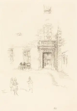 Courtyard, Chelsea Hospital, by James McNeill Whistler, ink, 1888