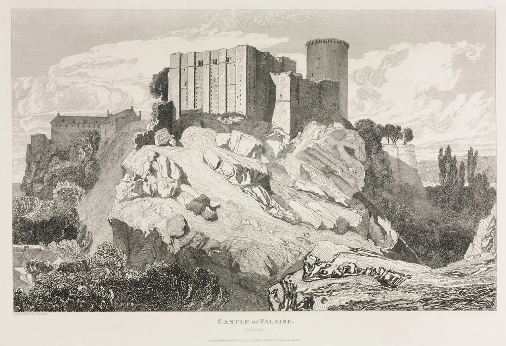 Architectural Antiquities of Normandy (Vol. II), Pl. 90:  Castle of Falaise (North View), by John Sell Cotman, 1821