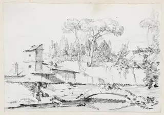 View of the Prato of the Villa Borghese, by Joseph-Marie Vien, graphite, 1747