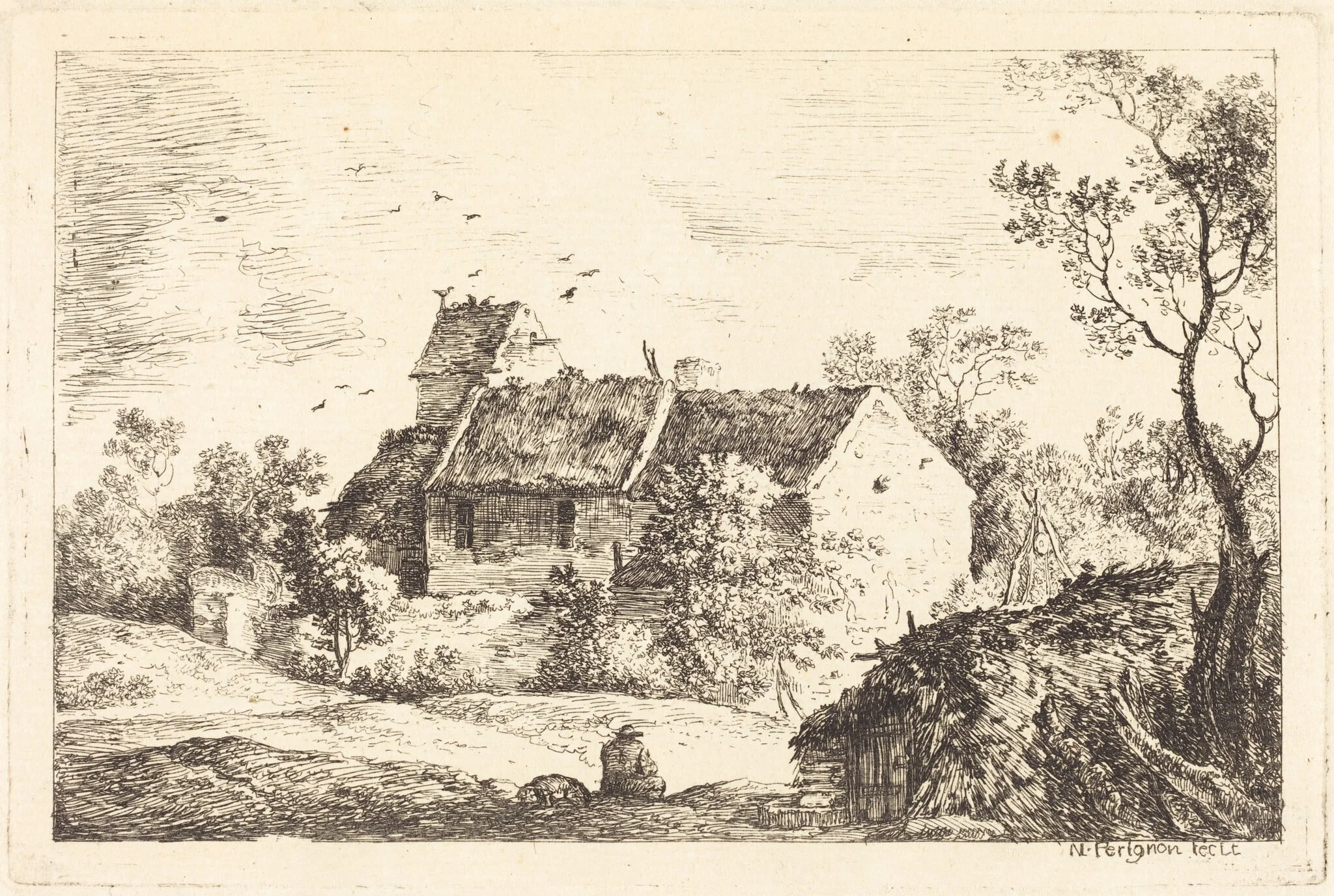 House with a Dovecote in a Rolling Landscape, detail